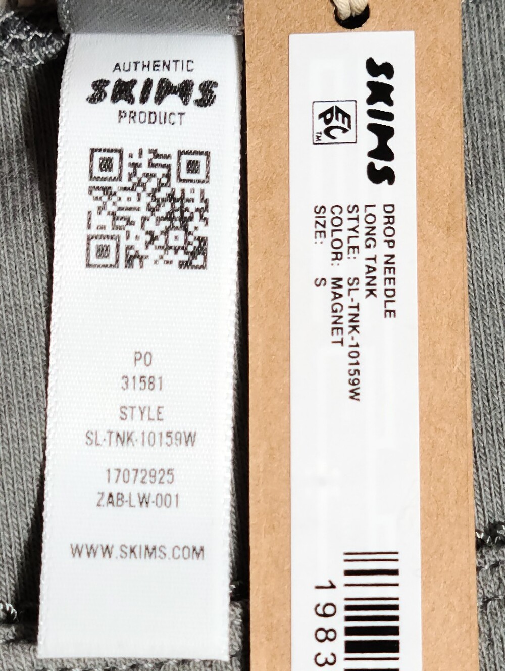 SKIMS Drop Needle Long Tank Dark Grey Magnet Women Small NEW - Picture 6 of 7